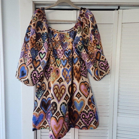 Cream Hearts Ikat Square Neckline Mini Dress, by Farm Rio - Picture 7 of 14